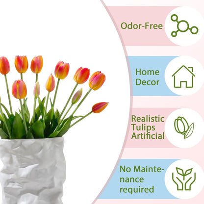 15 Pcs White Artificial Tulips Fake Flowers, Premium Latex Lifelike Texture, UV Resistant Waterproof Faux Tulip Bouquets with Snap-on Petals for Outdoor, Home, Wedding Decor