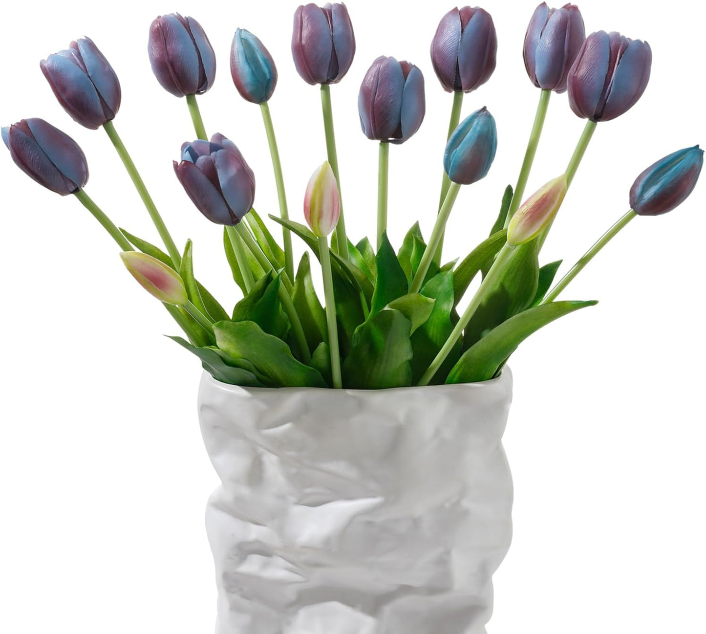 15 Pcs White Artificial Tulips Fake Flowers, Premium Latex Lifelike Texture, UV Resistant Waterproof Faux Tulip Bouquets with Snap-on Petals for Outdoor, Home, Wedding Decor