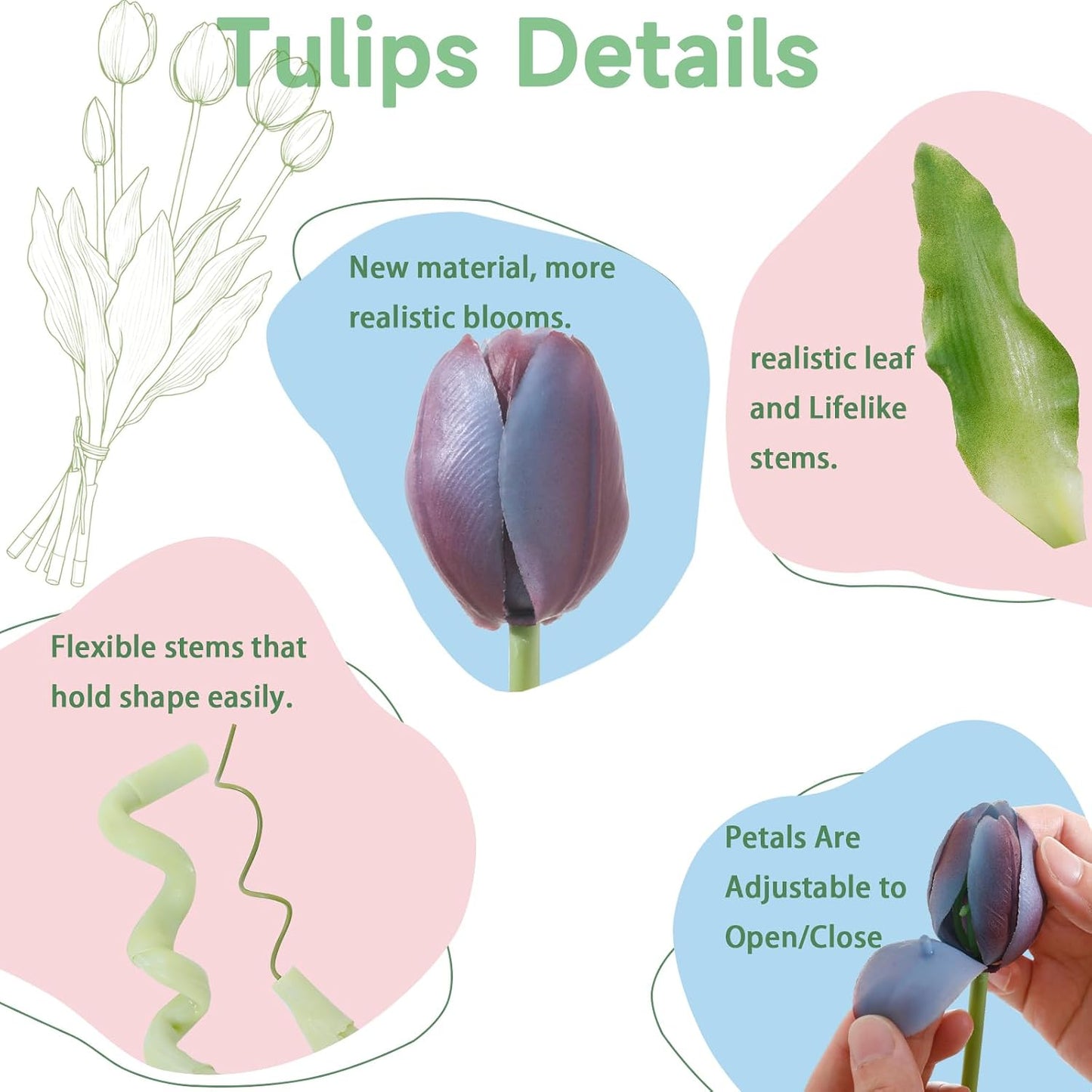 15 Pcs White Artificial Tulips Fake Flowers, Premium Latex Lifelike Texture, UV Resistant Waterproof Faux Tulip Bouquets with Snap-on Petals for Outdoor, Home, Wedding Decor