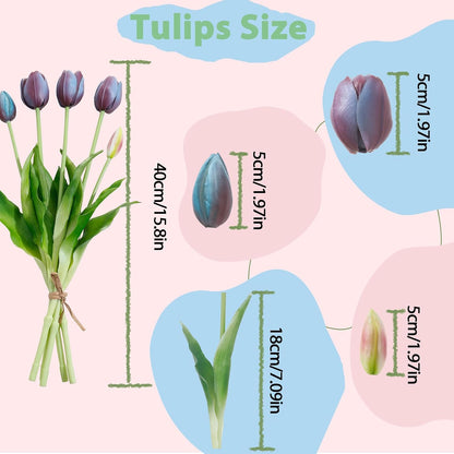 15 Pcs White Artificial Tulips Fake Flowers, Premium Latex Lifelike Texture, UV Resistant Waterproof Faux Tulip Bouquets with Snap-on Petals for Outdoor, Home, Wedding Decor