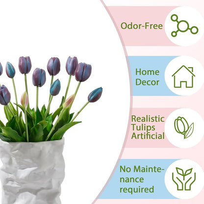 15 Pcs White Artificial Tulips Fake Flowers, Premium Latex Lifelike Texture, UV Resistant Waterproof Faux Tulip Bouquets with Snap-on Petals for Outdoor, Home, Wedding Decor