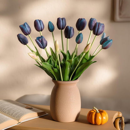 15 Pcs White Artificial Tulips Fake Flowers, Premium Latex Lifelike Texture, UV Resistant Waterproof Faux Tulip Bouquets with Snap-on Petals for Outdoor, Home, Wedding Decor