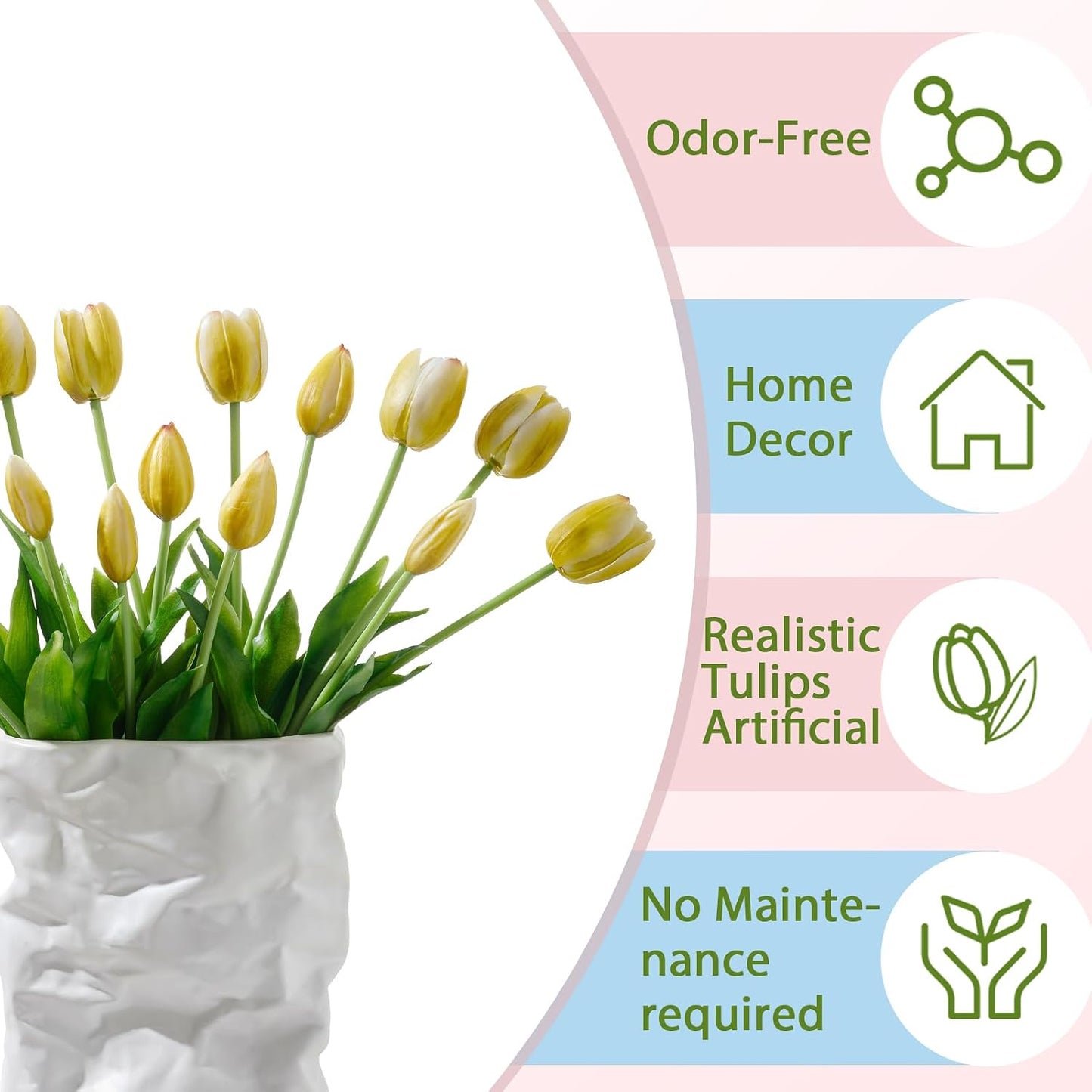 15 Pcs White Artificial Tulips Fake Flowers, Premium Latex Lifelike Texture, UV Resistant Waterproof Faux Tulip Bouquets with Snap-on Petals for Outdoor, Home, Wedding Decor