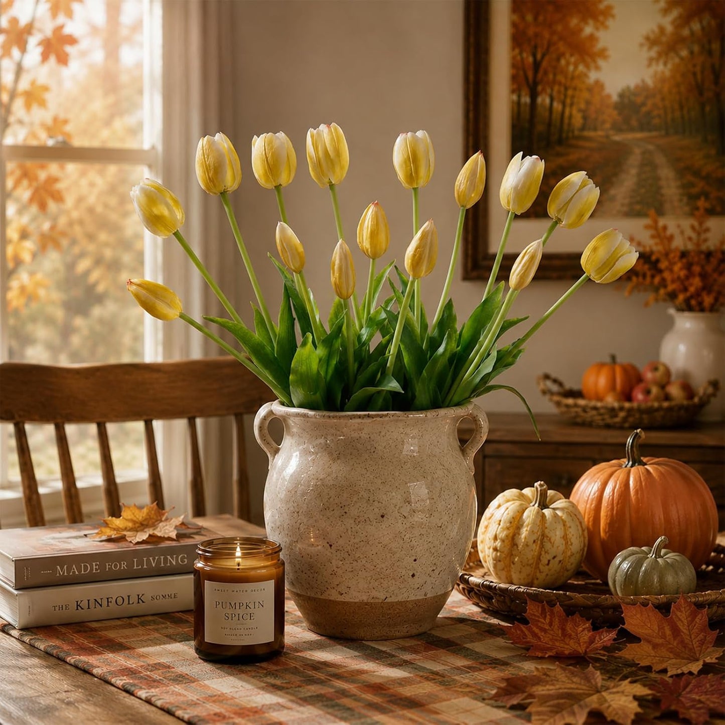 15 Pcs White Artificial Tulips Fake Flowers, Premium Latex Lifelike Texture, UV Resistant Waterproof Faux Tulip Bouquets with Snap-on Petals for Outdoor, Home, Wedding Decor