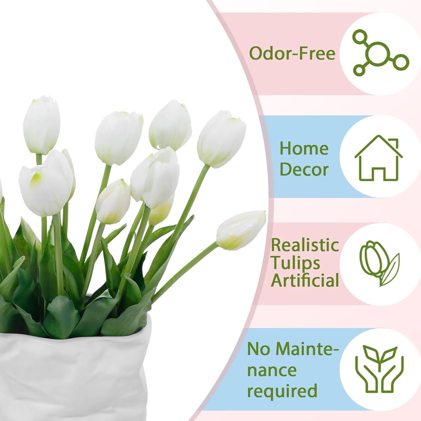 15 Pcs White Artificial Tulips Fake Flowers, Premium Latex Lifelike Texture, UV Resistant Waterproof Faux Tulip Bouquets with Snap-on Petals for Outdoor, Home, Wedding Decor