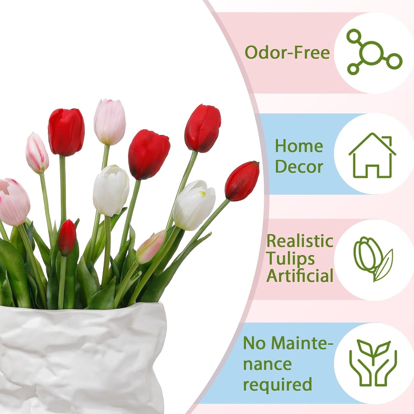 15 Pcs White Artificial Tulips Fake Flowers, Premium Latex Lifelike Texture, UV Resistant Waterproof Faux Tulip Bouquets with Snap-on Petals for Outdoor, Home, Wedding Decor