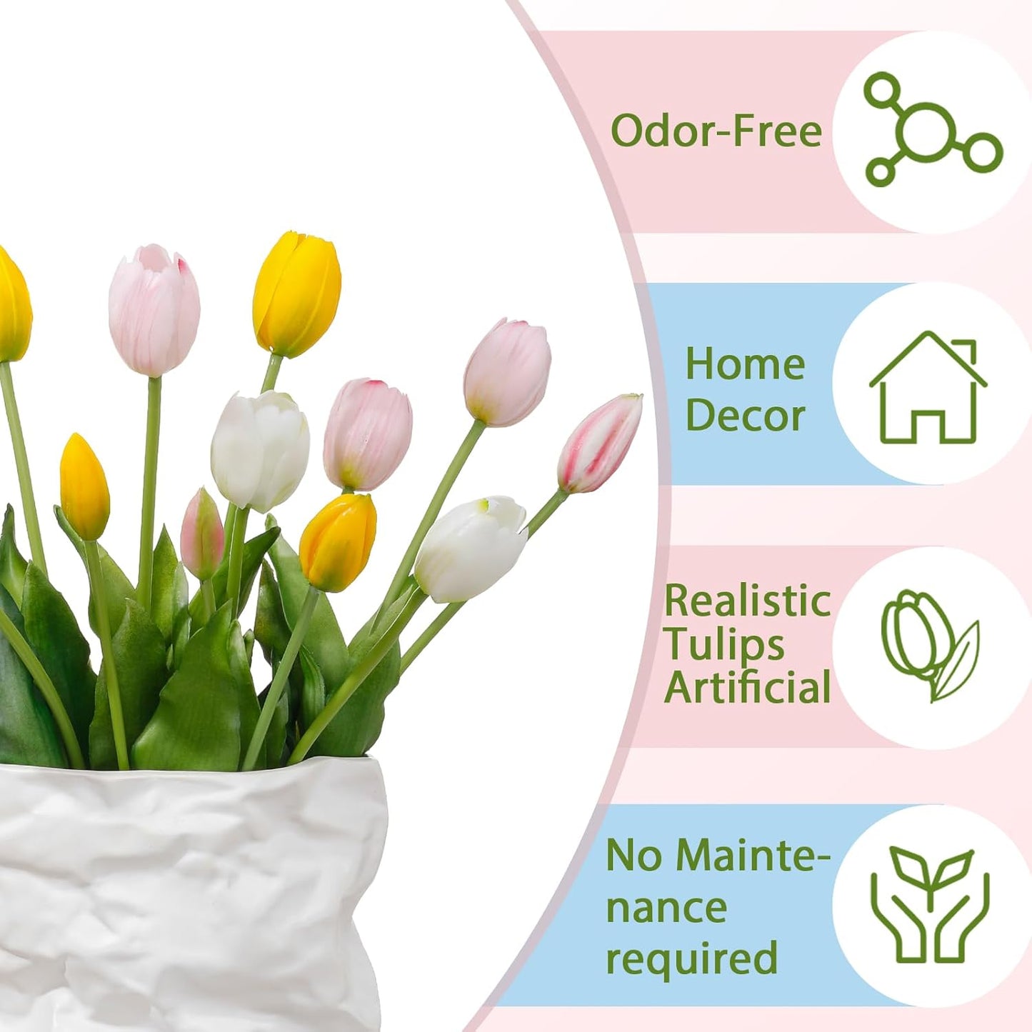 15 Pcs White Artificial Tulips Fake Flowers, Premium Latex Lifelike Texture, UV Resistant Waterproof Faux Tulip Bouquets with Snap-on Petals for Outdoor, Home, Wedding Decor