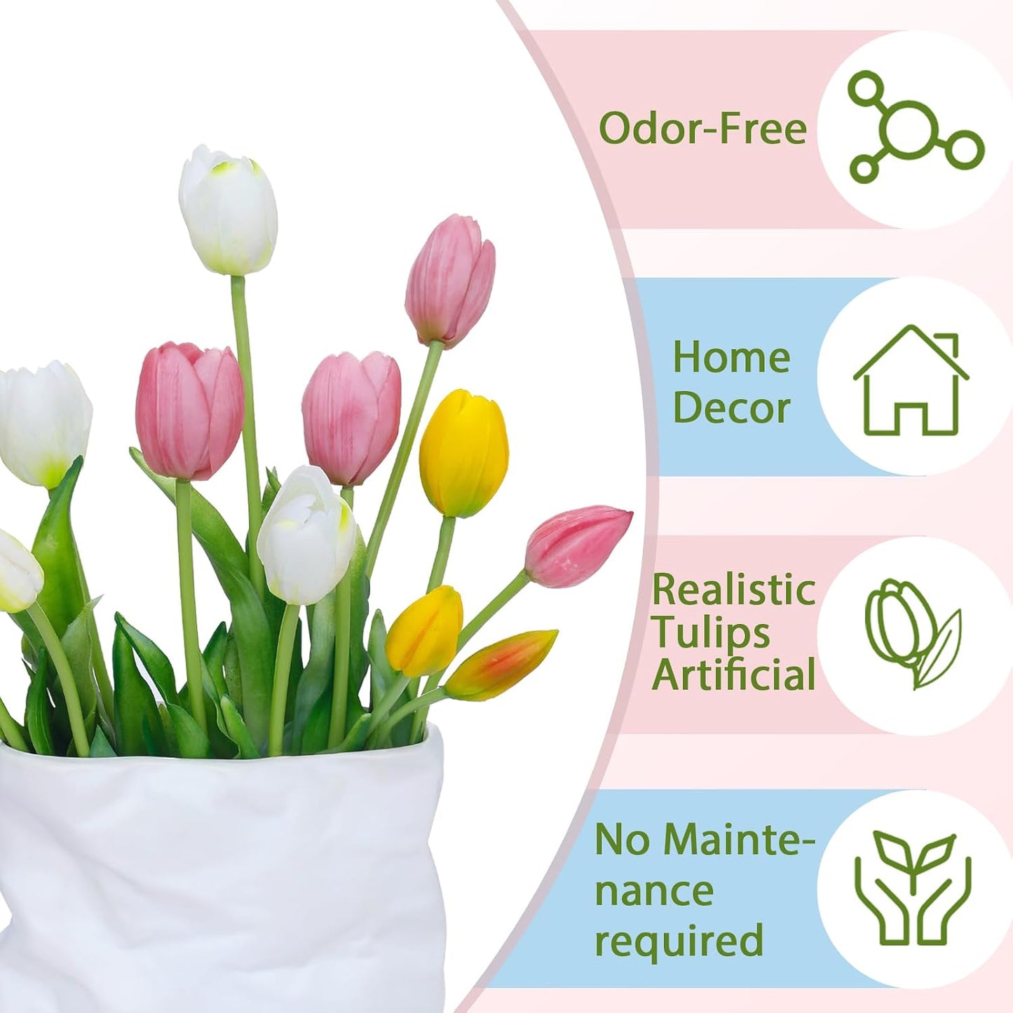 15 Pcs White Artificial Tulips Fake Flowers, Premium Latex Lifelike Texture, UV Resistant Waterproof Faux Tulip Bouquets with Snap-on Petals for Outdoor, Home, Wedding Decor