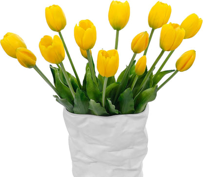 15 Pcs White Artificial Tulips Fake Flowers, Premium Latex Lifelike Texture, UV Resistant Waterproof Faux Tulip Bouquets with Snap-on Petals for Outdoor, Home, Wedding Decor