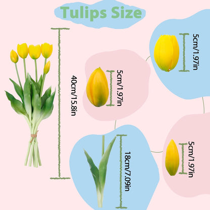 15 Pcs White Artificial Tulips Fake Flowers, Premium Latex Lifelike Texture, UV Resistant Waterproof Faux Tulip Bouquets with Snap-on Petals for Outdoor, Home, Wedding Decor