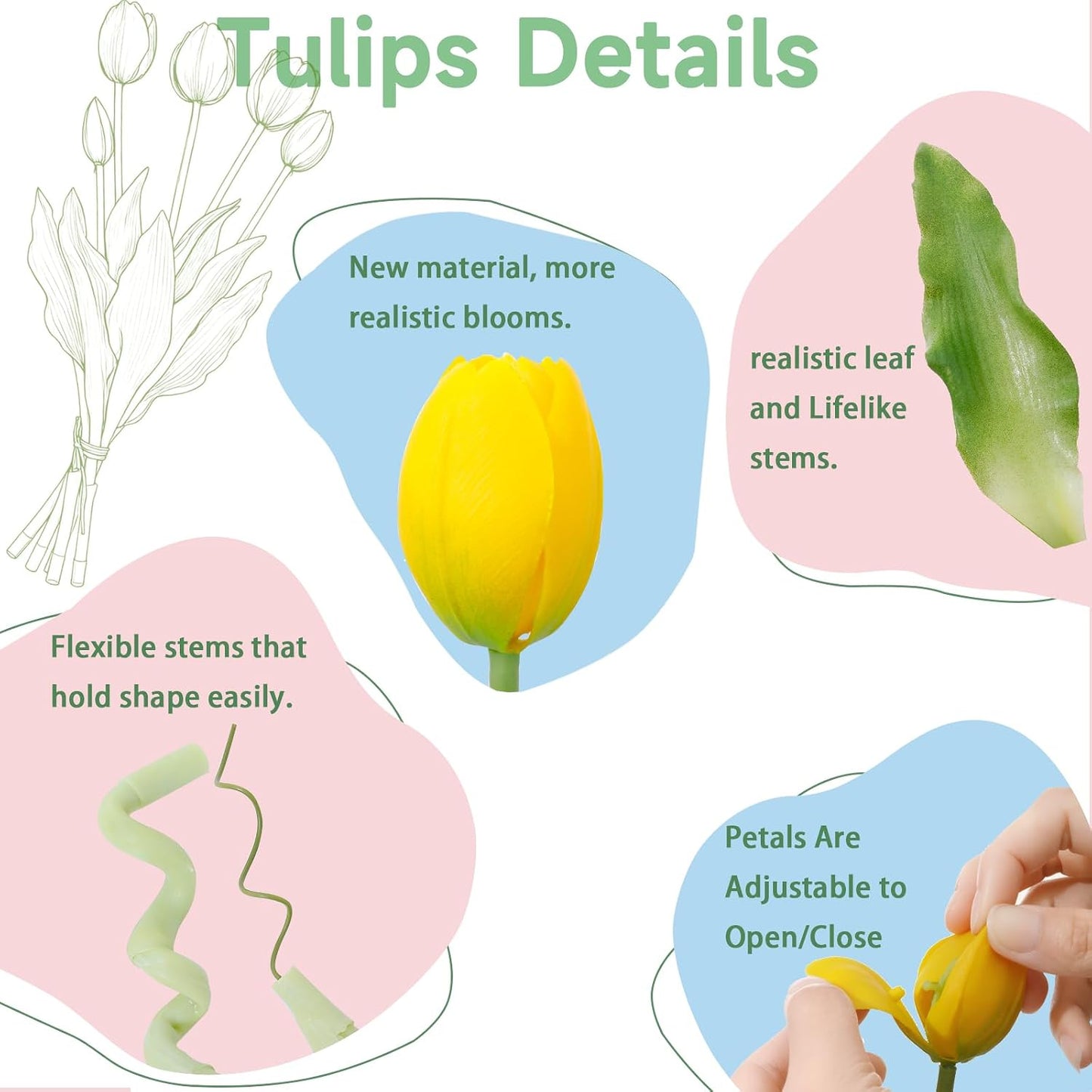 15 Pcs White Artificial Tulips Fake Flowers, Premium Latex Lifelike Texture, UV Resistant Waterproof Faux Tulip Bouquets with Snap-on Petals for Outdoor, Home, Wedding Decor