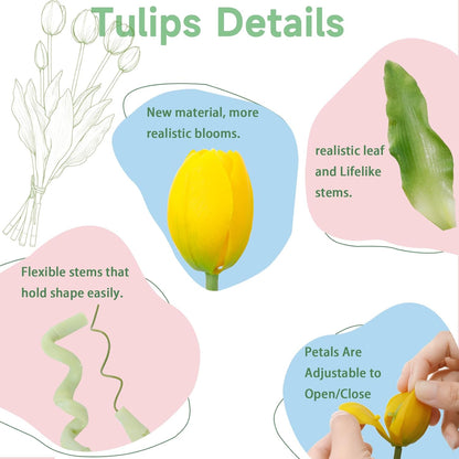 15 Pcs White Artificial Tulips Fake Flowers, Premium Latex Lifelike Texture, UV Resistant Waterproof Faux Tulip Bouquets with Snap-on Petals for Outdoor, Home, Wedding Decor