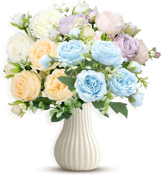 Fake Flowers,4 PCS Artificial Flowers Bouquets of Silk Peony for Home Decor