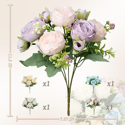 Fake Flowers,4 PCS Artificial Flowers Bouquets of Silk Peony for Home Decor