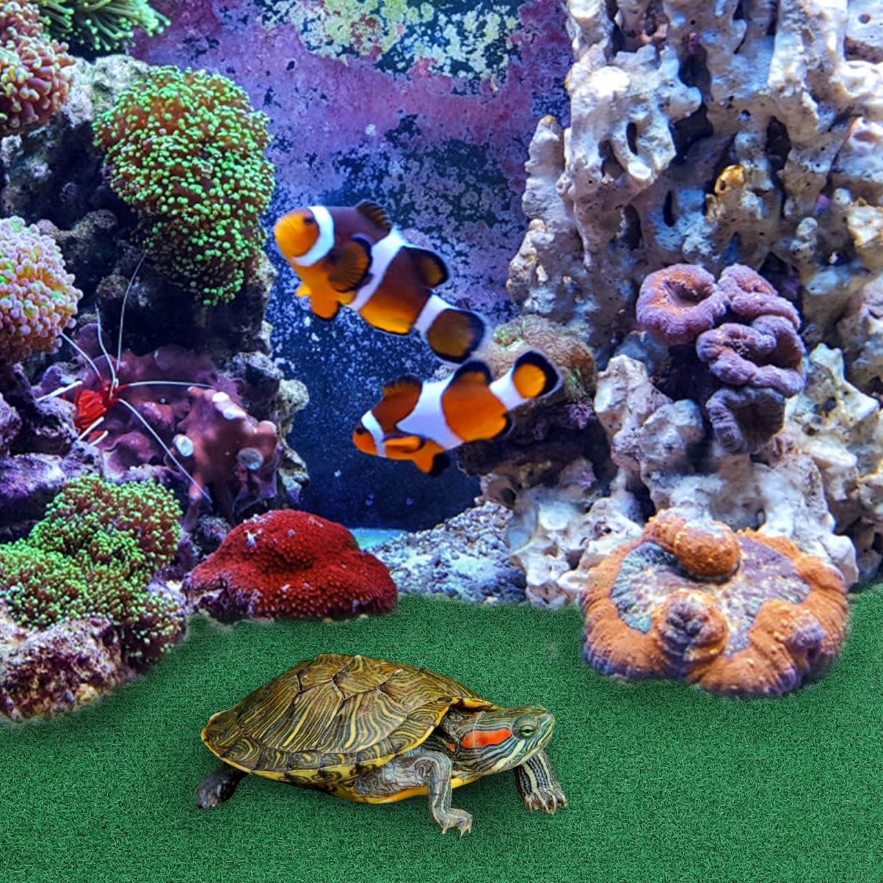Realistic Grass Mat for Turtle Basking Platform Durable Artificial Turf for Aquatic Terrariums Lightweight Lawn Carpet for Reptile Ramps and Fish Tanks, 39.3X19.6in