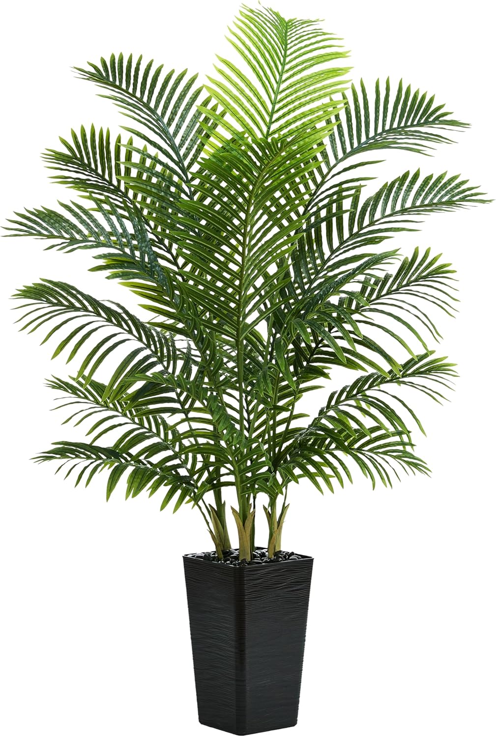 Artificial Palm Tree:5FT Tall Fake Areca Palm Plant (Black Planter) | Large Tropical Faux Palm Tress Silk Plants with Black Pebbles for Home Office Living Room Decor Indoor Patio Porch Balcony
