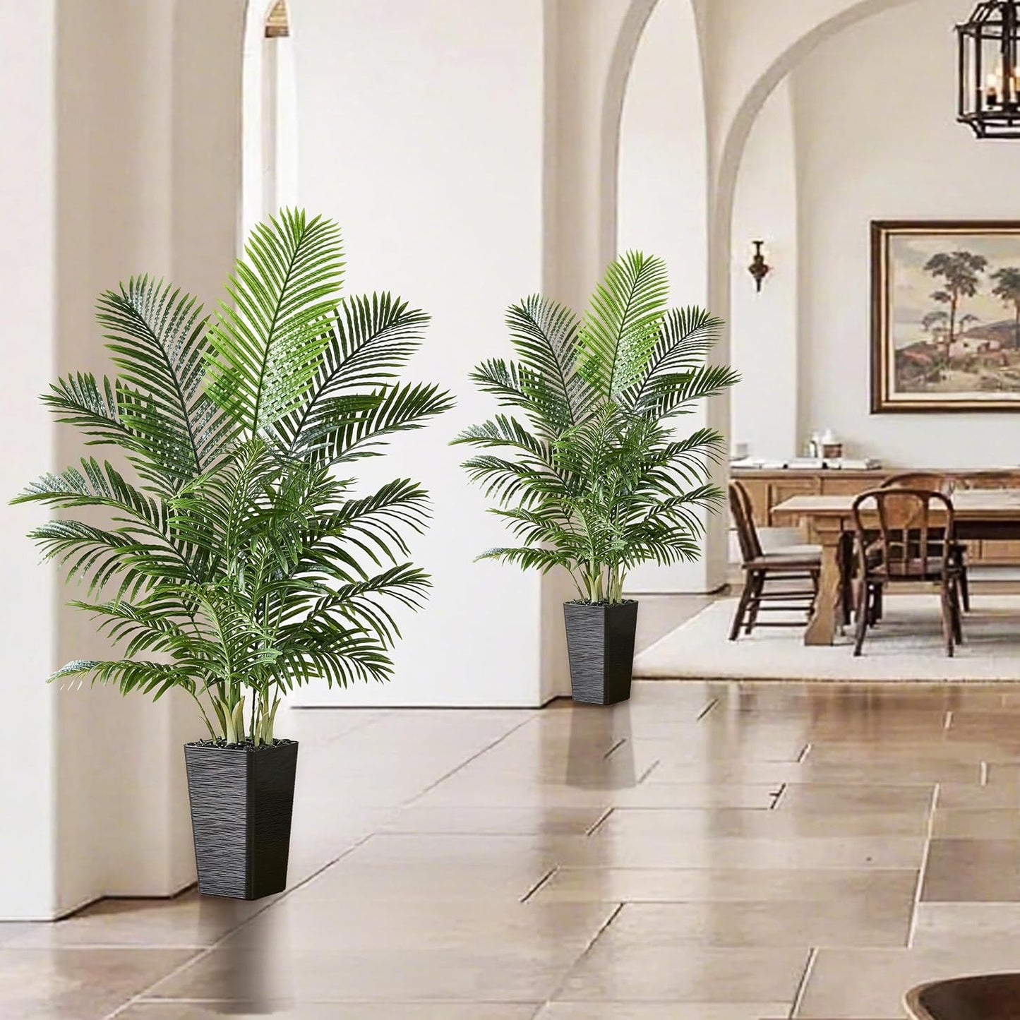 Artificial Palm Tree:5FT Tall Fake Areca Palm Plant (Black Planter) | Large Tropical Faux Palm Tress Silk Plants with Black Pebbles for Home Office Living Room Decor Indoor Patio Porch Balcony