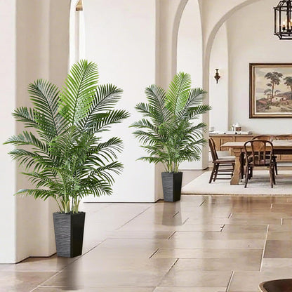 Artificial Palm Tree:5FT Tall Fake Areca Palm Plant (Black Planter) | Large Tropical Faux Palm Tress Silk Plants with Black Pebbles for Home Office Living Room Decor Indoor Patio Porch Balcony