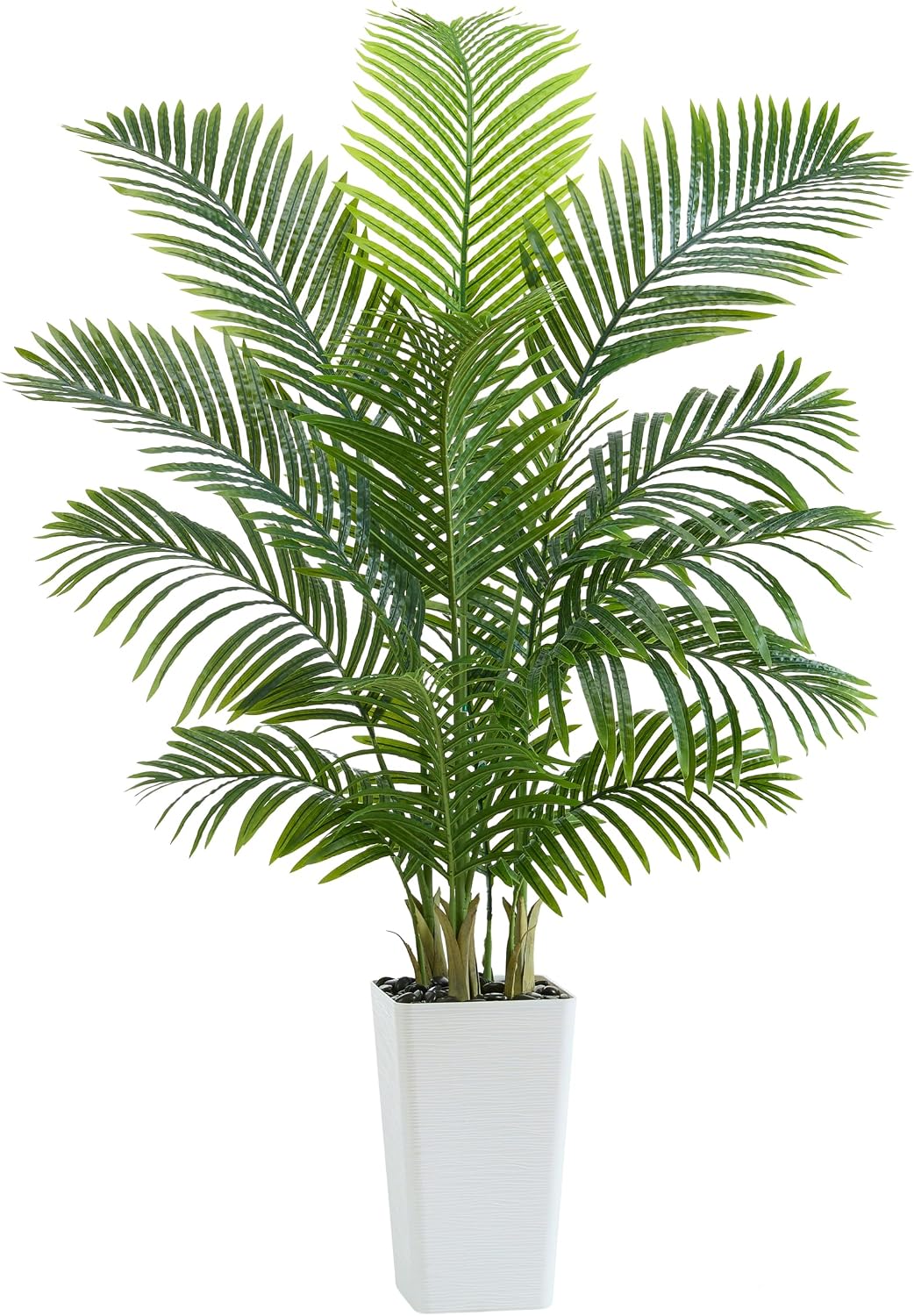 Artificial Palm Tree:5FT Tall Fake Areca Palm Plant (Black Planter) | Large Tropical Faux Palm Tress Silk Plants with Black Pebbles for Home Office Living Room Decor Indoor Patio Porch Balcony
