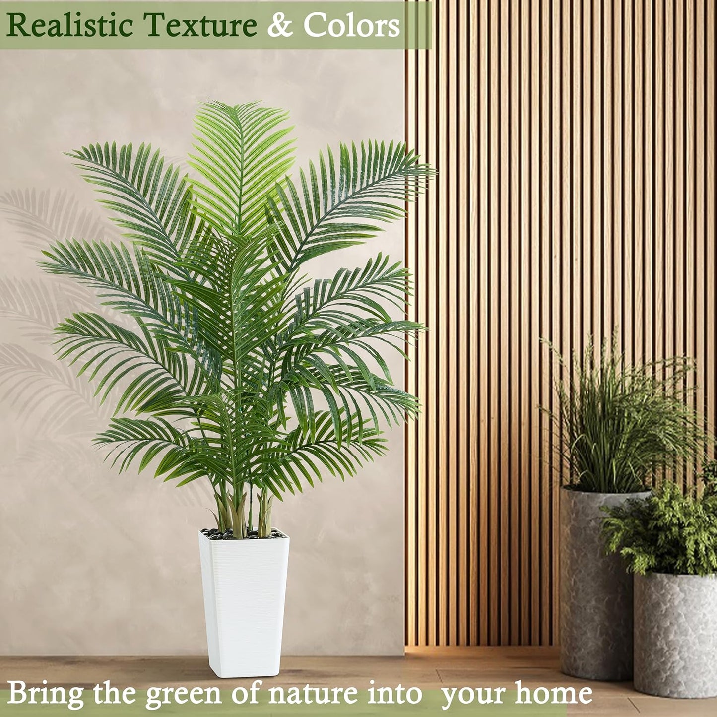 Artificial Palm Tree:5FT Tall Fake Areca Palm Plant (Black Planter) | Large Tropical Faux Palm Tress Silk Plants with Black Pebbles for Home Office Living Room Decor Indoor Patio Porch Balcony