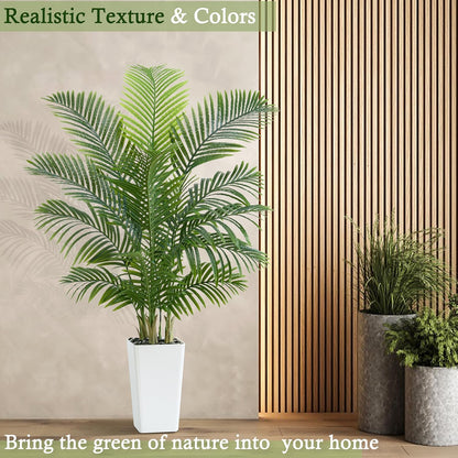 Artificial Palm Tree:5FT Tall Fake Areca Palm Plant (Black Planter) | Large Tropical Faux Palm Tress Silk Plants with Black Pebbles for Home Office Living Room Decor Indoor Patio Porch Balcony