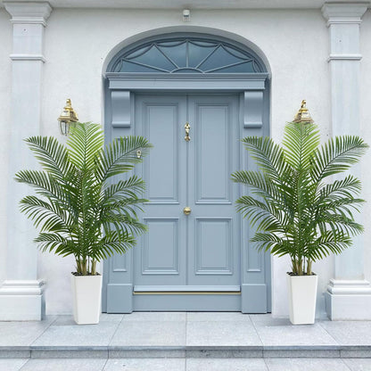 Artificial Palm Tree:5FT Tall Fake Areca Palm Plant (Black Planter) | Large Tropical Faux Palm Tress Silk Plants with Black Pebbles for Home Office Living Room Decor Indoor Patio Porch Balcony