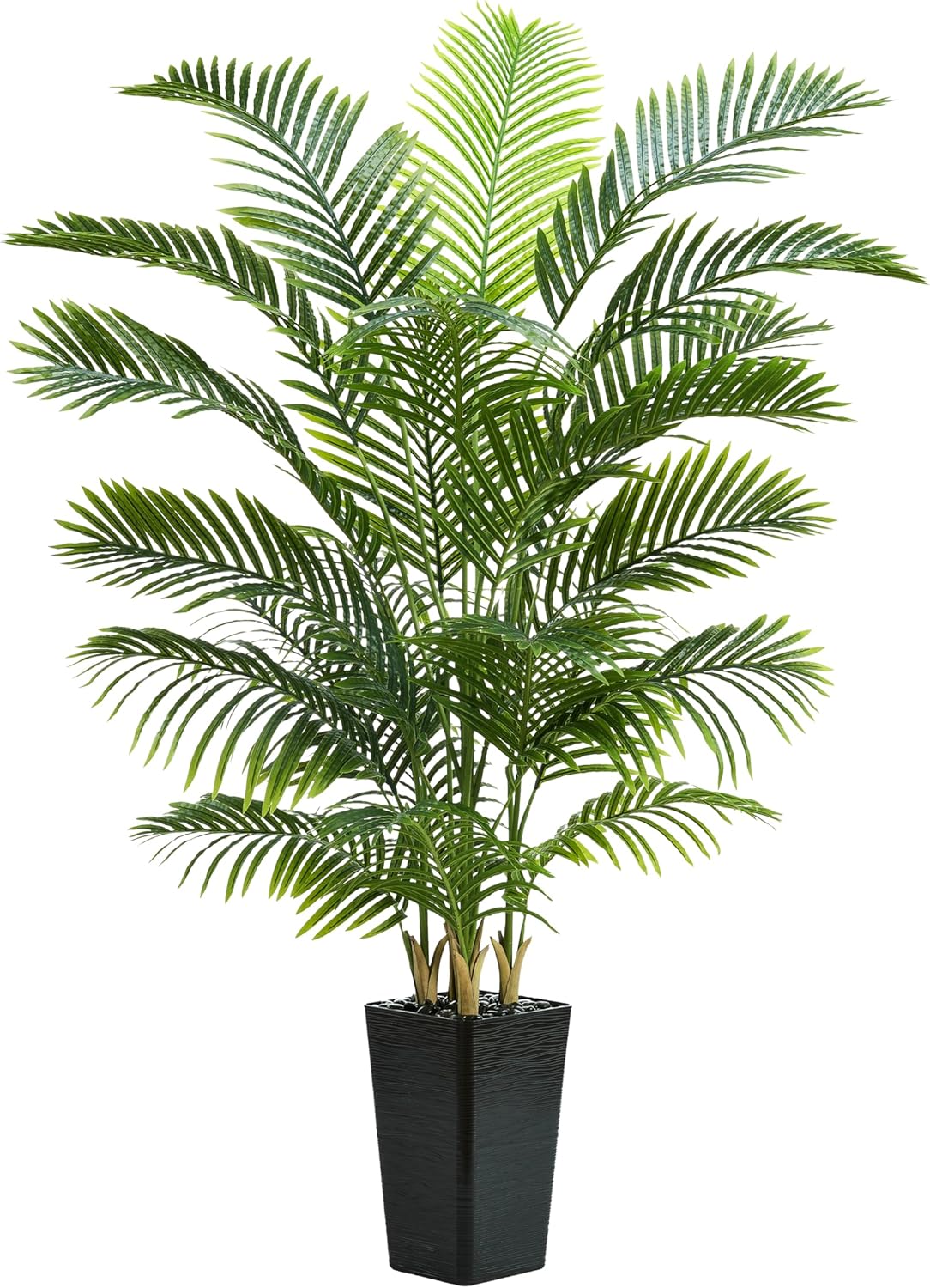 Artificial Palm Tree:5FT Tall Fake Areca Palm Plant (Black Planter) | Large Tropical Faux Palm Tress Silk Plants with Black Pebbles for Home Office Living Room Decor Indoor Patio Porch Balcony