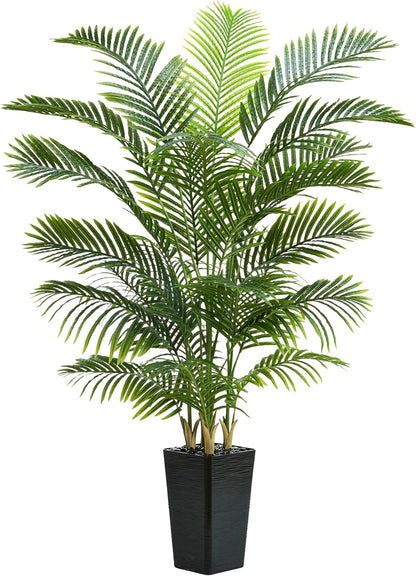 Artificial Palm Tree:5FT Tall Fake Areca Palm Plant (Black Planter) | Large Tropical Faux Palm Tress Silk Plants with Black Pebbles for Home Office Living Room Decor Indoor Patio Porch Balcony