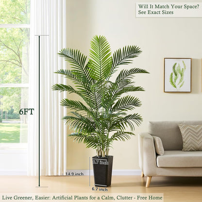 Artificial Palm Tree:5FT Tall Fake Areca Palm Plant (Black Planter) | Large Tropical Faux Palm Tress Silk Plants with Black Pebbles for Home Office Living Room Decor Indoor Patio Porch Balcony