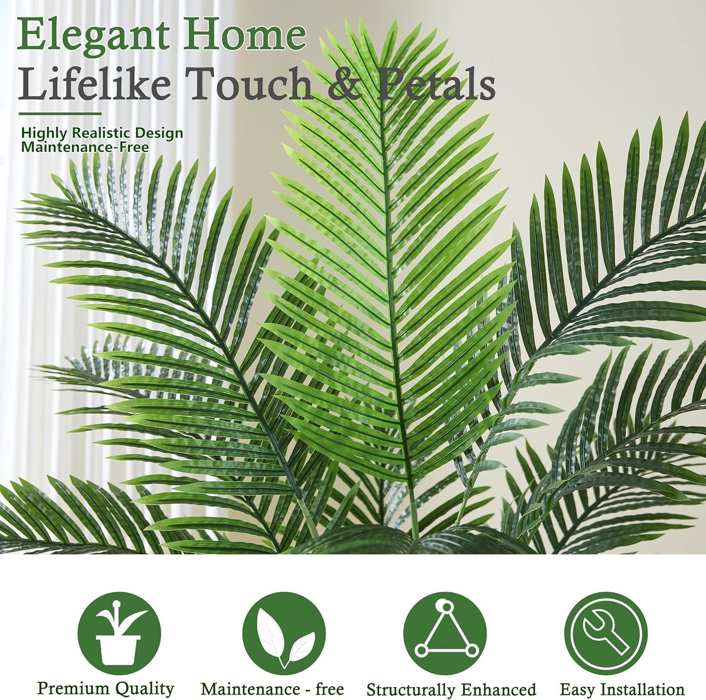 Artificial Palm Tree:5FT Tall Fake Areca Palm Plant (Black Planter) | Large Tropical Faux Palm Tress Silk Plants with Black Pebbles for Home Office Living Room Decor Indoor Patio Porch Balcony