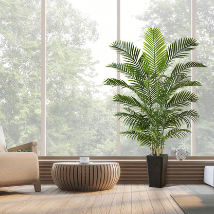 Artificial Palm Tree:5FT Tall Fake Areca Palm Plant (Black Planter) | Large Tropical Faux Palm Tress Silk Plants with Black Pebbles for Home Office Living Room Decor Indoor Patio Porch Balcony