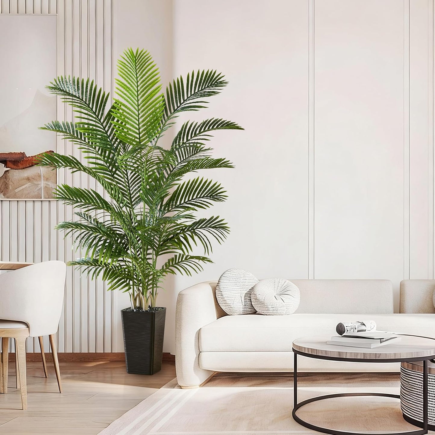 Artificial Palm Tree:5FT Tall Fake Areca Palm Plant (Black Planter) | Large Tropical Faux Palm Tress Silk Plants with Black Pebbles for Home Office Living Room Decor Indoor Patio Porch Balcony