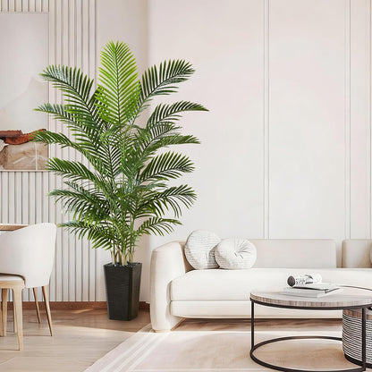 Artificial Palm Tree:5FT Tall Fake Areca Palm Plant (Black Planter) | Large Tropical Faux Palm Tress Silk Plants with Black Pebbles for Home Office Living Room Decor Indoor Patio Porch Balcony
