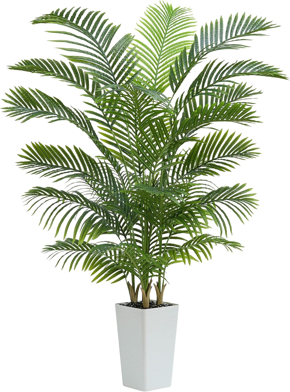 Artificial Palm Tree:5FT Tall Fake Areca Palm Plant (Black Planter) | Large Tropical Faux Palm Tress Silk Plants with Black Pebbles for Home Office Living Room Decor Indoor Patio Porch Balcony
