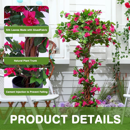5 Feet Artificial Bougainvillea Tree Faux Blooming Tree with Flowers in Plastic Pot, Fake Bougainvillea Plant for Home Front Porch, Office and Garden Indoor Outdoor Decor(1 Pc)