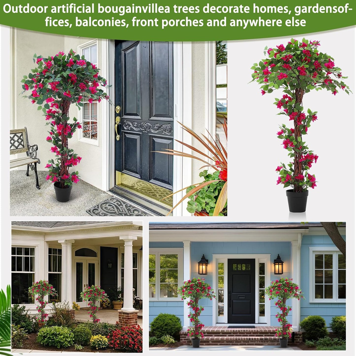 5 Feet Artificial Bougainvillea Tree Faux Blooming Tree with Flowers in Plastic Pot, Fake Bougainvillea Plant for Home Front Porch, Office and Garden Indoor Outdoor Decor(1 Pc)