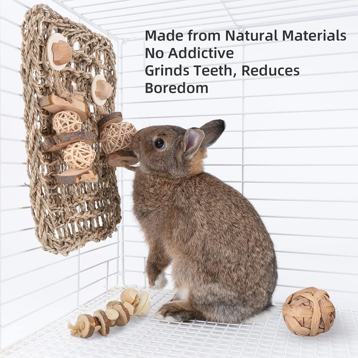 Rabbit Seagrass Protector Mat with Toys (11 X 7.87-inch)