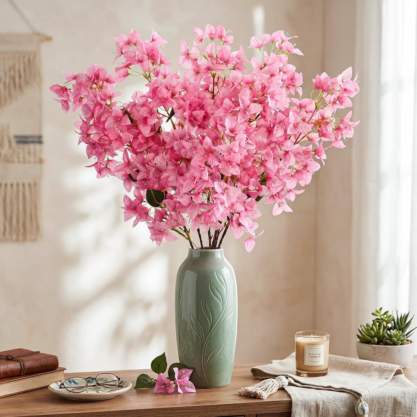16 Pack Artificial Bougainvillea Floral 38" Silk Long Stem Bougainvillea Plants Hanging Table Centerpiece for Home Wedding Indoor Outdoor Decorations (Rose Purple)