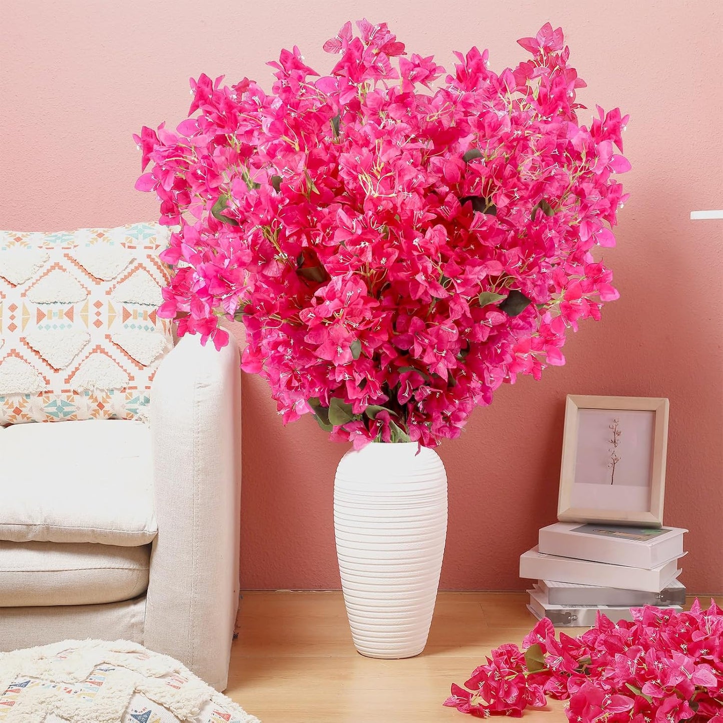 16 Pack Artificial Bougainvillea Floral 38" Silk Long Stem Bougainvillea Plants Hanging Table Centerpiece for Home Wedding Indoor Outdoor Decorations (Rose Purple)