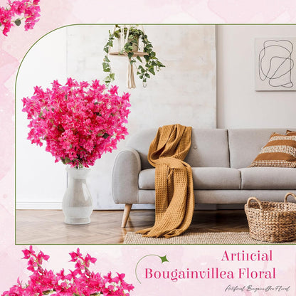 16 Pack Artificial Bougainvillea Floral 38" Silk Long Stem Bougainvillea Plants Hanging Table Centerpiece for Home Wedding Indoor Outdoor Decorations (Rose Purple)