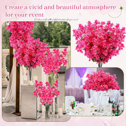16 Pack Artificial Bougainvillea Floral 38" Silk Long Stem Bougainvillea Plants Hanging Table Centerpiece for Home Wedding Indoor Outdoor Decorations (Rose Purple)