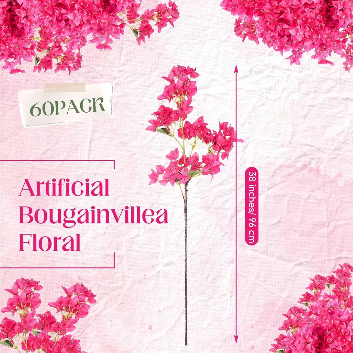 16 Pack Artificial Bougainvillea Floral 38" Silk Long Stem Bougainvillea Plants Hanging Table Centerpiece for Home Wedding Indoor Outdoor Decorations (Rose Purple)
