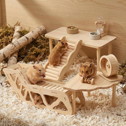 Hamster Platforms Wooden Ladder Bendy Bridge Fence Hidden Play House