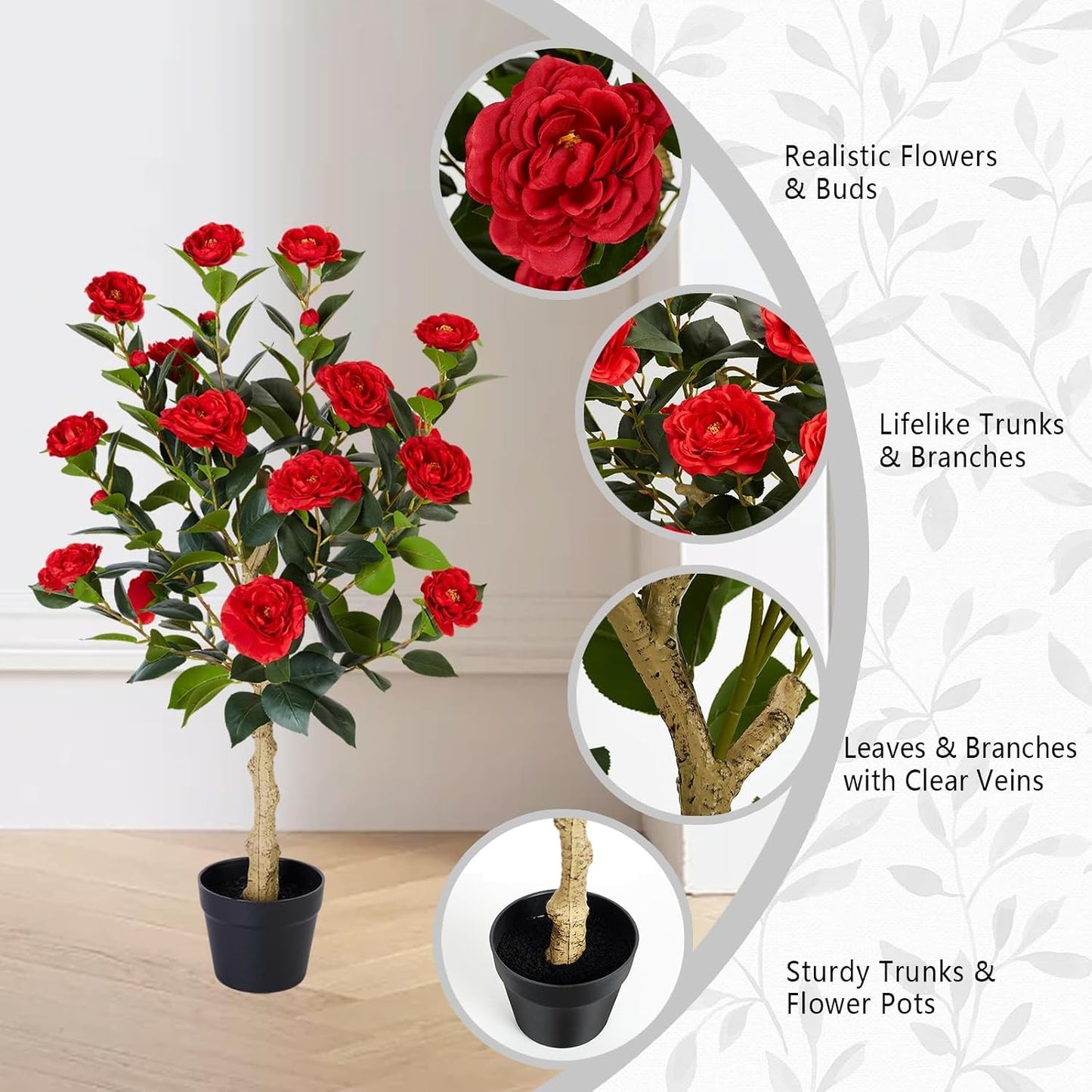 2 Pack Artificial Flowers Camellia,Fake Plants for Outdoors,3FT(Orange) | 20 Blooms & 145 Leaves,Solid Cement Pot,All-Season Silk Blossoms,No Assembly,Versatile Daily or Festive