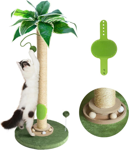 Cat Scratching Post 33'' Cat Scratcher Tall Scratching Posts for Indoor Cats with Cat Toy and Interactive Ball Self Groomer for Kittens Adults Cats