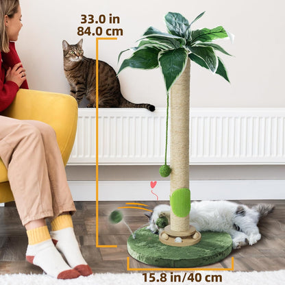 Cat Scratching Post 33'' Cat Scratcher Tall Scratching Posts for Indoor Cats with Cat Toy and Interactive Ball Self Groomer for Kittens Adults Cats