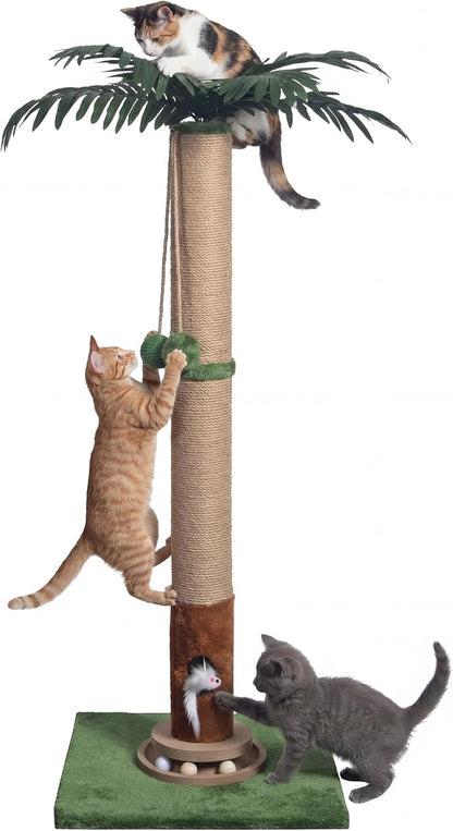 Cat Scratching Post 33'' Cat Scratcher Tall Scratching Posts for Indoor Cats with Cat Toy and Interactive Ball Self Groomer for Kittens Adults Cats