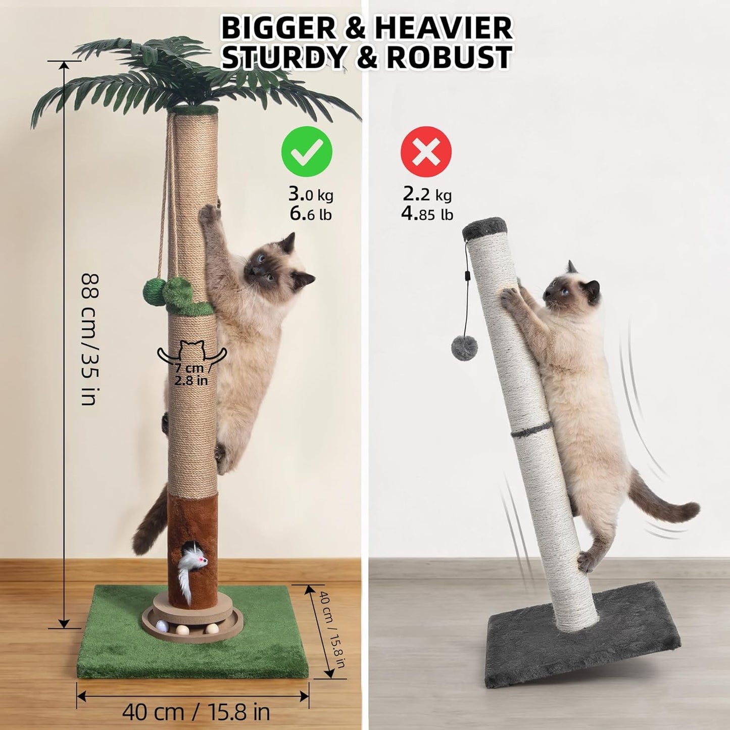 Cat Scratching Post 33'' Cat Scratcher Tall Scratching Posts for Indoor Cats with Cat Toy and Interactive Ball Self Groomer for Kittens Adults Cats