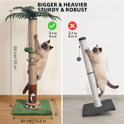 Cat Scratching Post 33'' Cat Scratcher Tall Scratching Posts for Indoor Cats with Cat Toy and Interactive Ball Self Groomer for Kittens Adults Cats