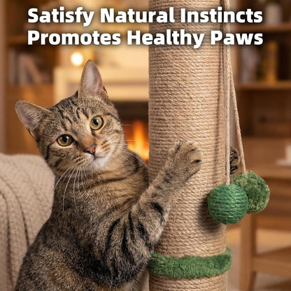 Cat Scratching Post 33'' Cat Scratcher Tall Scratching Posts for Indoor Cats with Cat Toy and Interactive Ball Self Groomer for Kittens Adults Cats